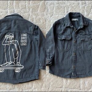 Zara Graphic Denim shirt with Skate Illustration - Charcoal Gray size 6